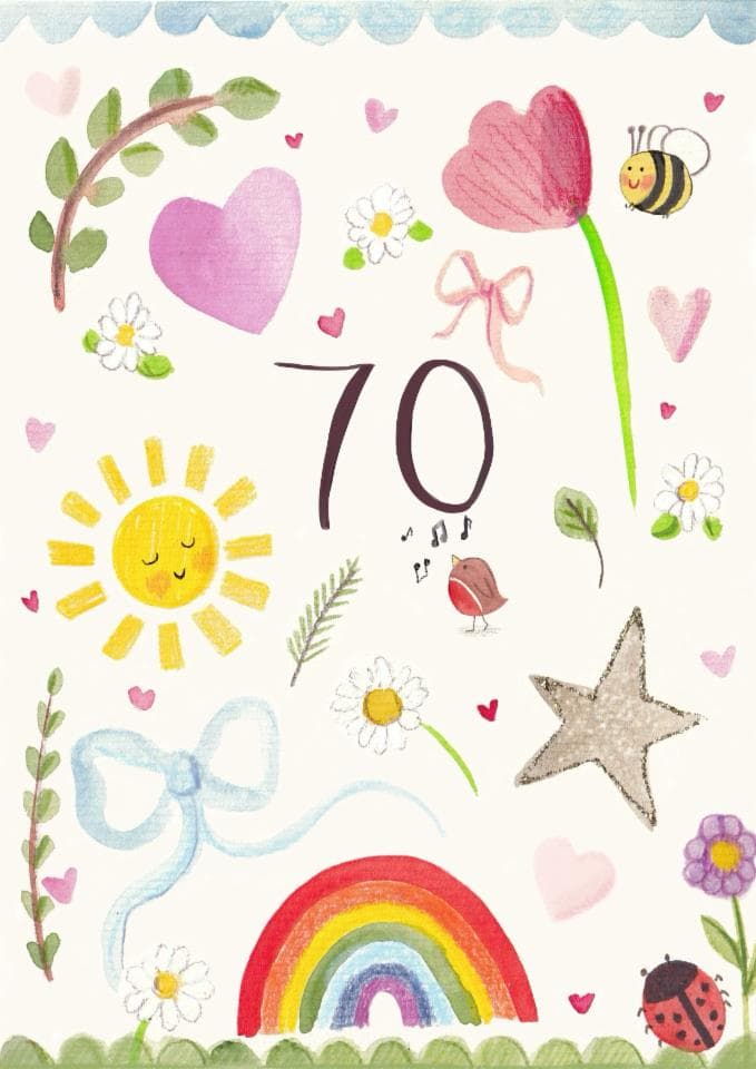 cute birthday card aimed at 70 year olds, older people, anniversary