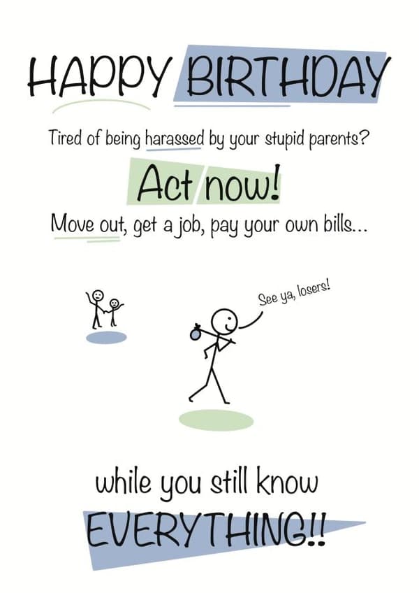 funny, rude birthday card aimed at teenagers, young adults