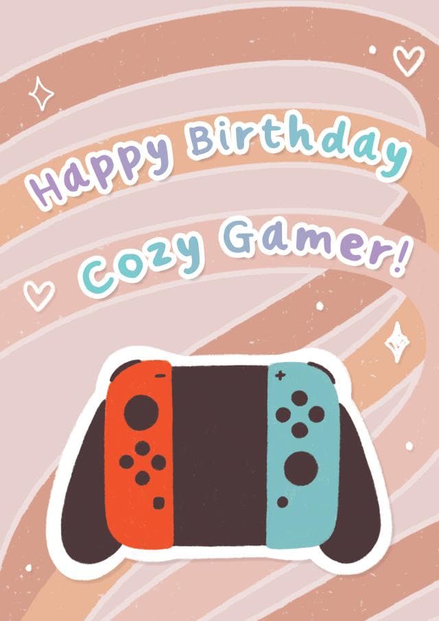 cute birthday card aimed at gamers, friends