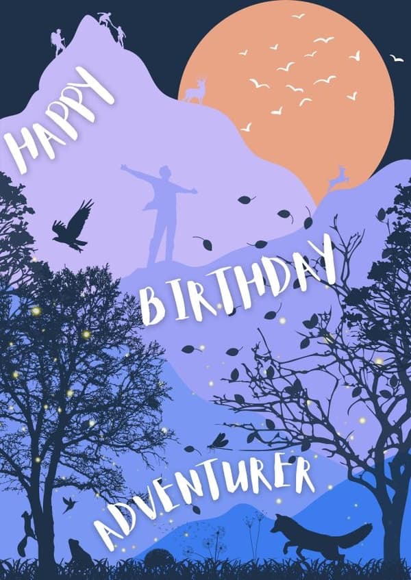 cheesy, cute birthday card aimed at adventurers, young adults