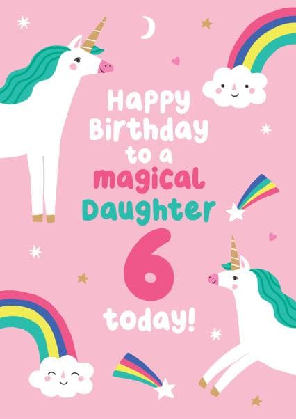 cute, kid friendly birthday card aimed at daughter, 6 year olds