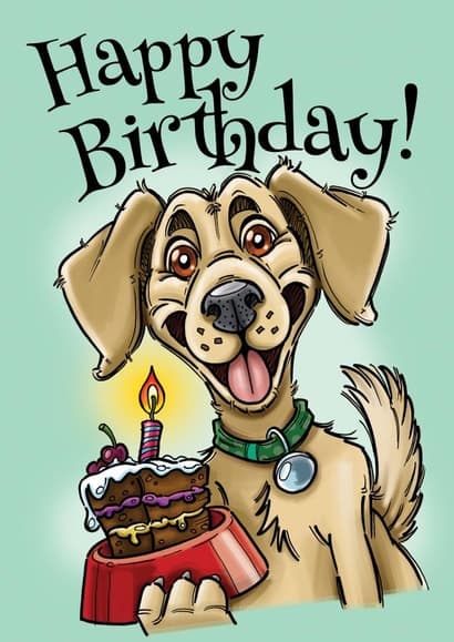 cute, animal birthday card aimed at dog lovers, friends