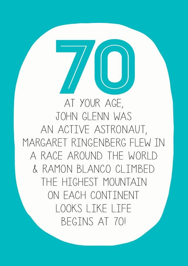 funny birthday card aimed at 70 year olds, adults