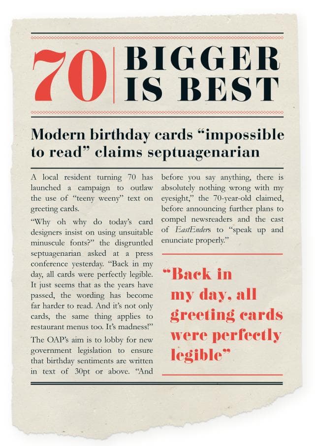 funny birthday card aimed at 70 year olds, adults
