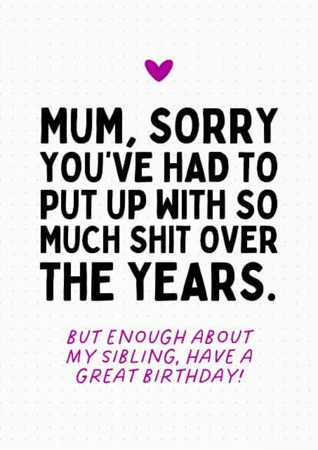 funny birthday card aimed at mum