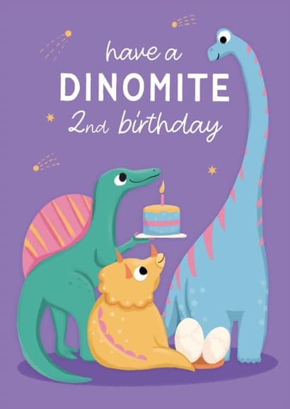 cute, kid friendly birthday card aimed at 2nd birthday, children, kids