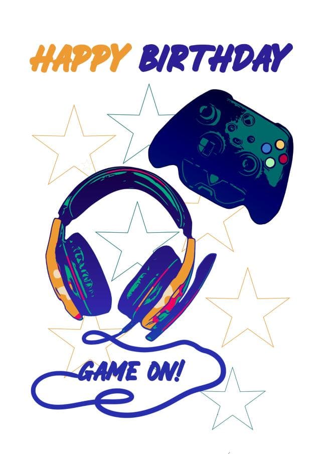 funny birthday card aimed at adult, gamers, friends
