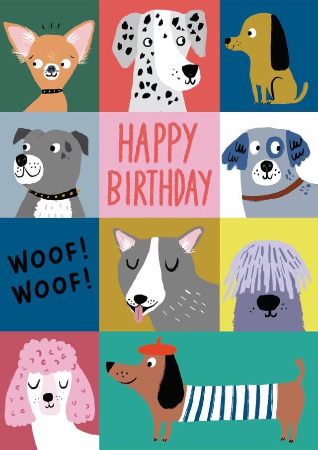 cute, animal birthday card aimed at dog lovers, friends