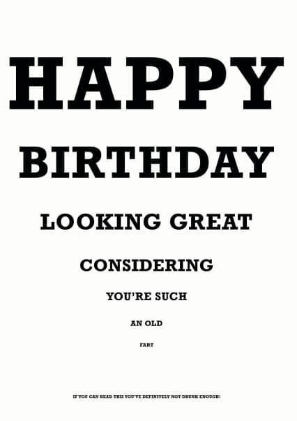 funny, rude birthday card aimed at adult, older people