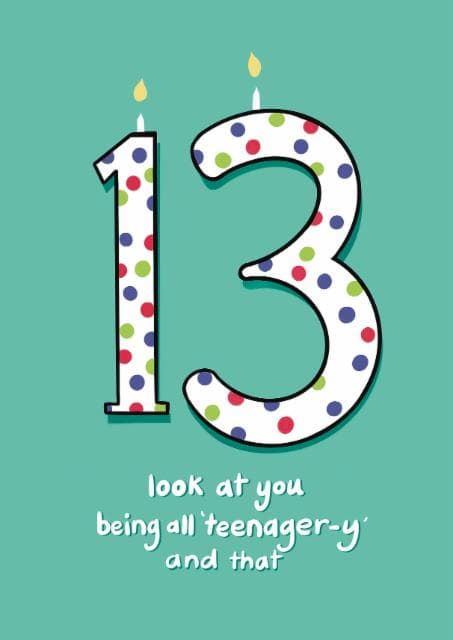 funny, kid friendly birthday card aimed at 13 year olds, kids