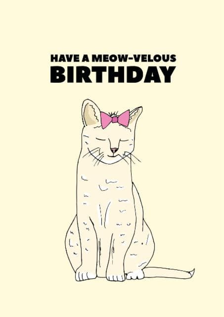 cute, punny birthday card aimed at cat lovers, women, girls