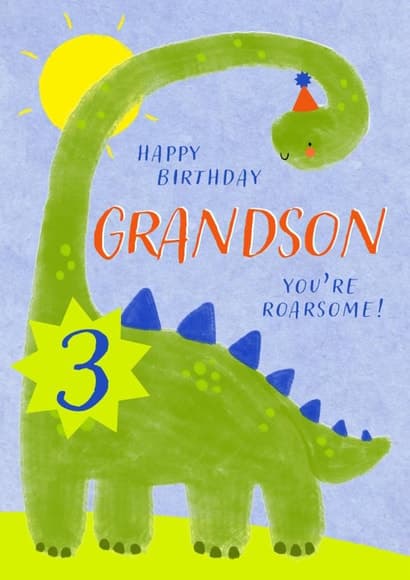 cute, kid friendly birthday card aimed at 3 year olds, grandson