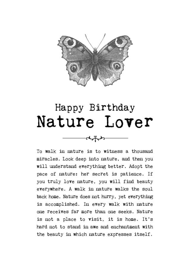 sentimental birthday card aimed at nature lovers, adults