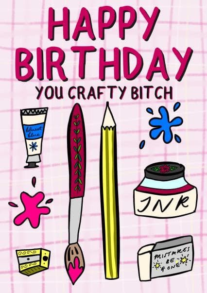 funny, punny birthday card aimed at artists, adult