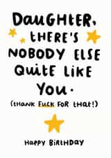 funny, rude birthday card aimed at daughter, girls