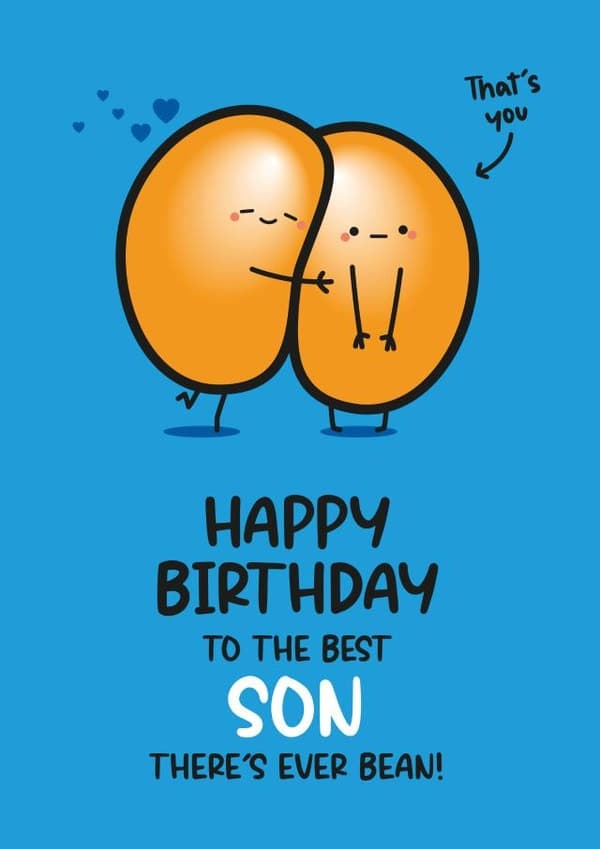 punny, cute birthday card aimed at son, children