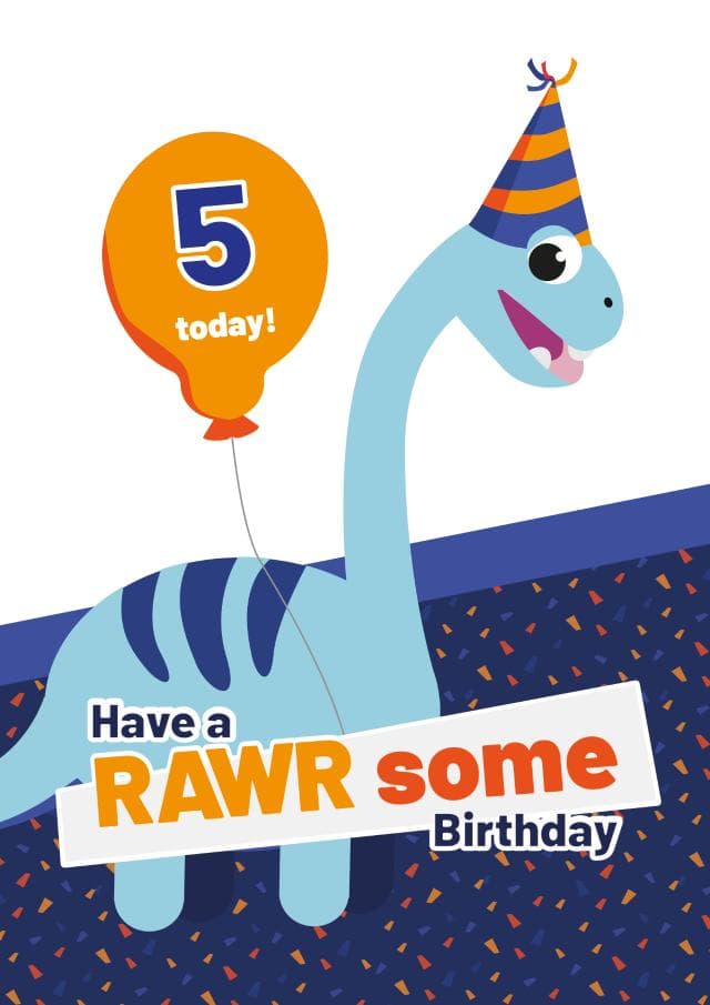 cute, kid friendly birthday card aimed at 5 year olds, children