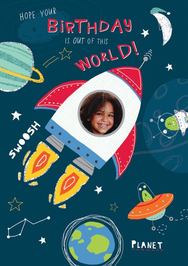 cute, kid friendly birthday card aimed at children, 1 year olds, 3 year olds, 5 year olds, 6 year olds, 7 year olds, 8 year olds, 10 year olds