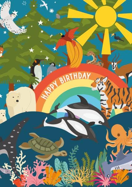 cute, animal birthday card aimed at kids, children, animal lovers