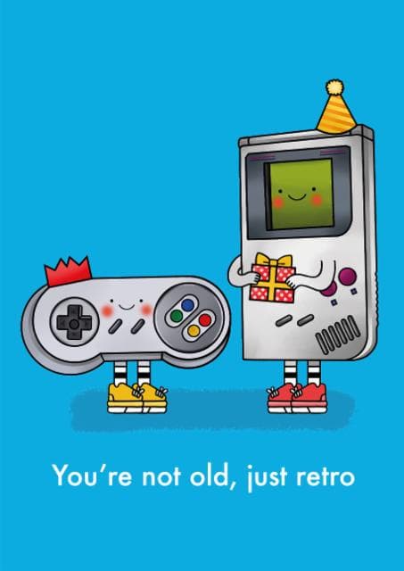 cute, funny birthday card aimed at adult, 30 year olds, 40 year olds, 50 year olds, gamers