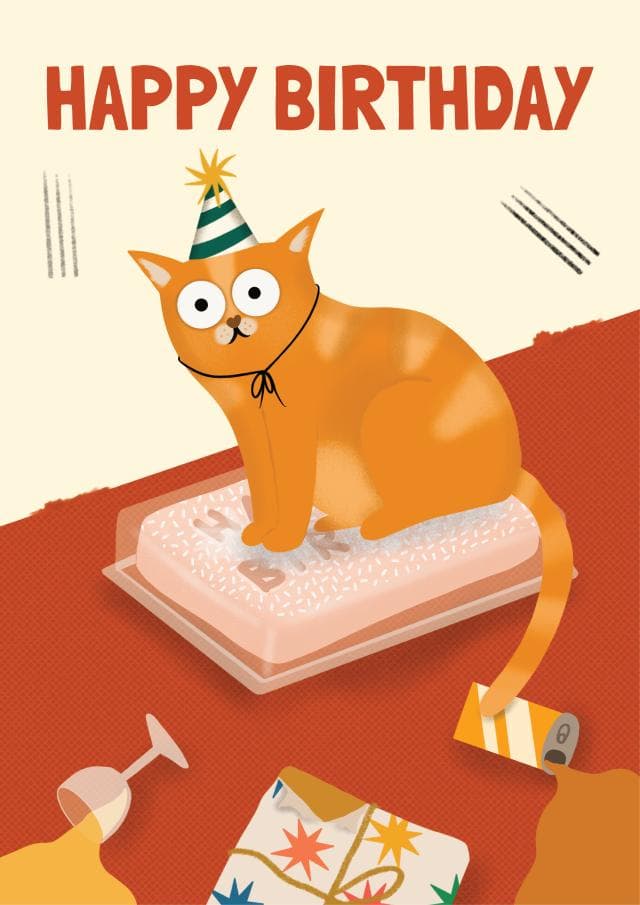 cute, funny birthday card aimed at cat lovers, friends, family