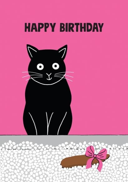 cute, animal birthday card aimed at cat lovers, friends