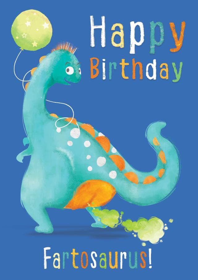 funny, kid friendly birthday card aimed at 1 year olds, 3 year olds, 5 year olds, 6 year olds, 7 year olds, 8 year olds, kids