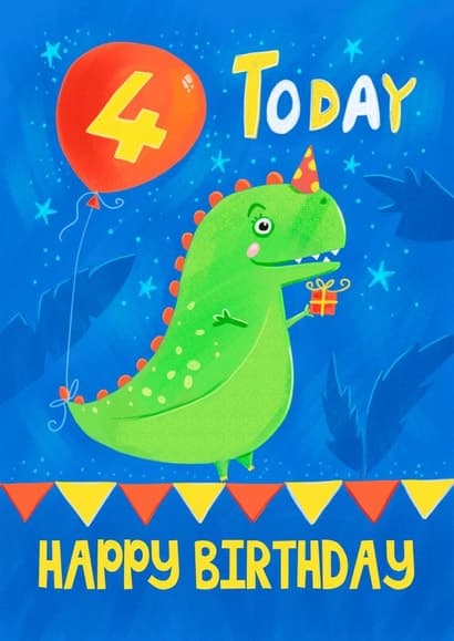 cute, kid friendly birthday card aimed at 4 year olds, children