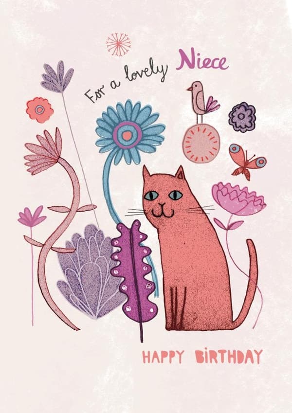 cute, animal birthday card aimed at niece, kids, children