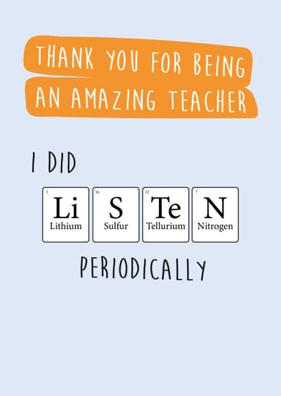 punny birthday card aimed at teacher