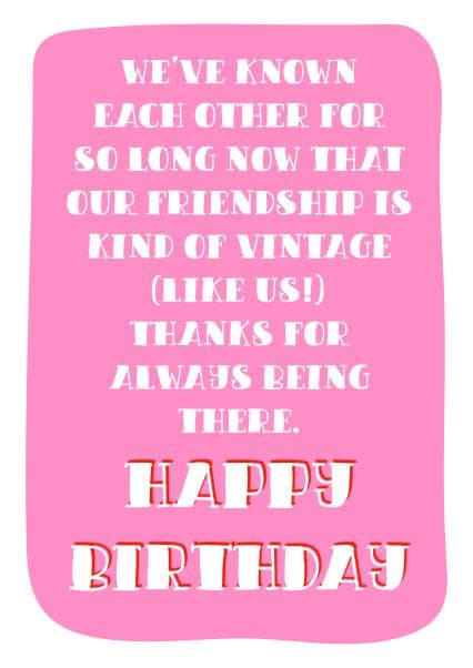 sentimental birthday card aimed at friends, adults