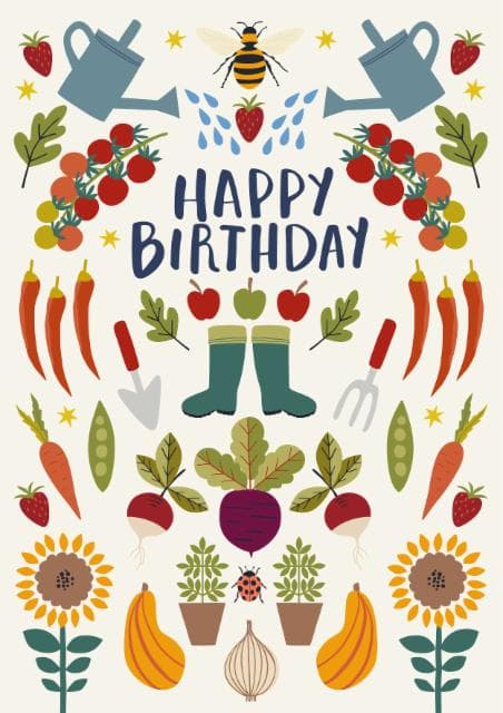 cute, food birthday card aimed at gardeners, food lovers, adults