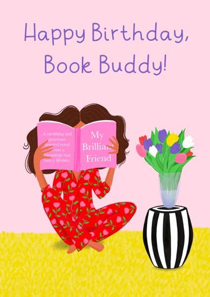 cheesy birthday card aimed at book lovers, friends