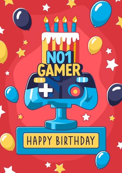 funny birthday card aimed at adult, gamer