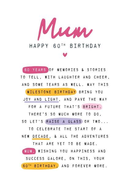 sentimental birthday card aimed at moms, 60 year olds