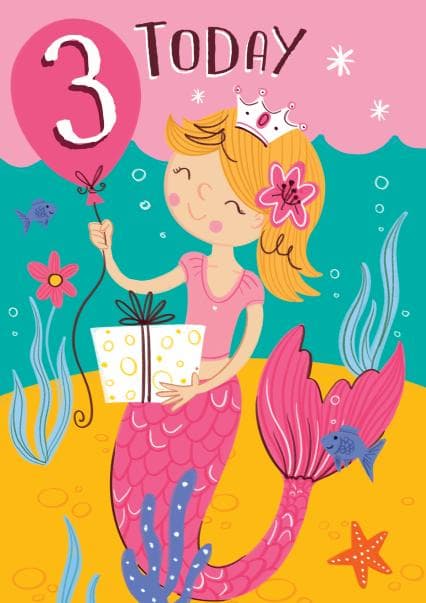 cute, kid friendly birthday card aimed at 3 year olds, girls