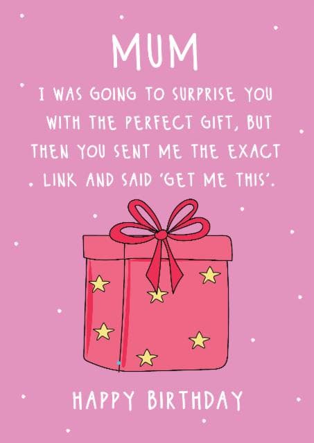 funny birthday card aimed at mom