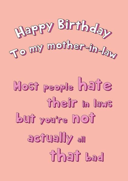 funny birthday card aimed at mother-in-law, women