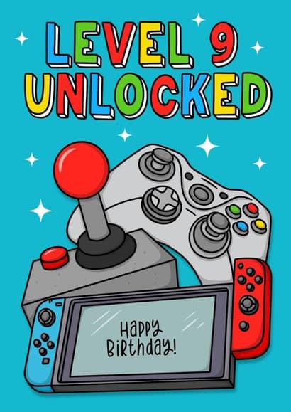 funny, cheesy birthday card aimed at kid friendly, adult, gamers, friends