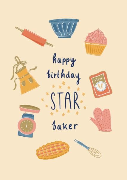 cute, punny birthday card aimed at baker, cooks, friends
