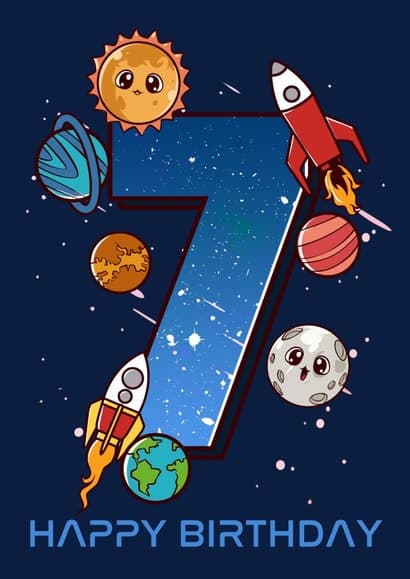 cute, kid friendly birthday card aimed at 7 year olds, children