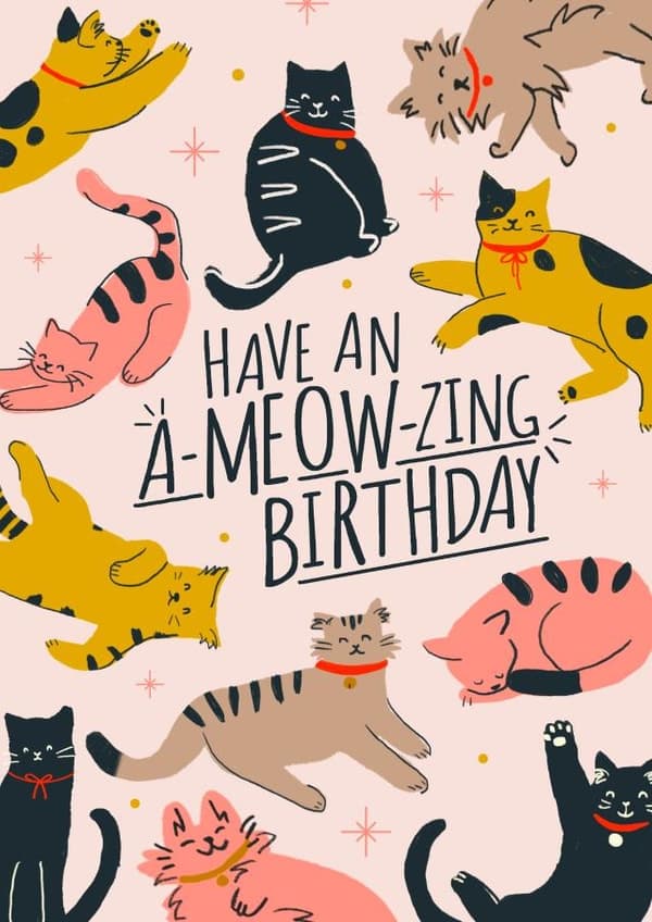 cute, punny birthday card aimed at cat lovers, friends