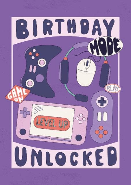funny birthday card aimed at adults, gamers, men, women