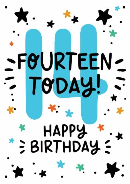 kid friendly birthday card aimed at 14 year olds, kids