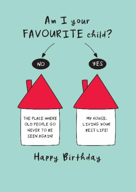 funny birthday card aimed at adult, brother, sister, dad, mom