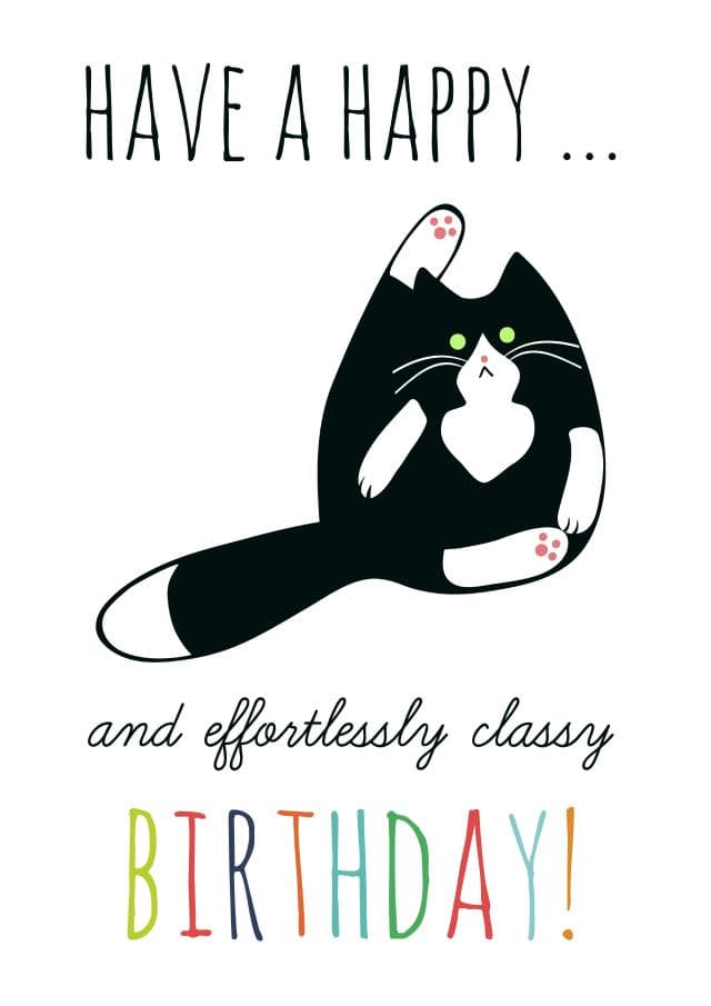 cute birthday card aimed at cat lovers, adults