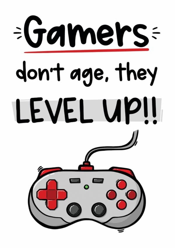funny birthday card aimed at gamers, adult