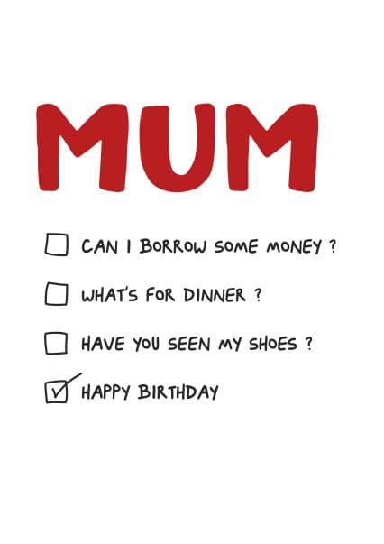 funny birthday card aimed at mum, mom