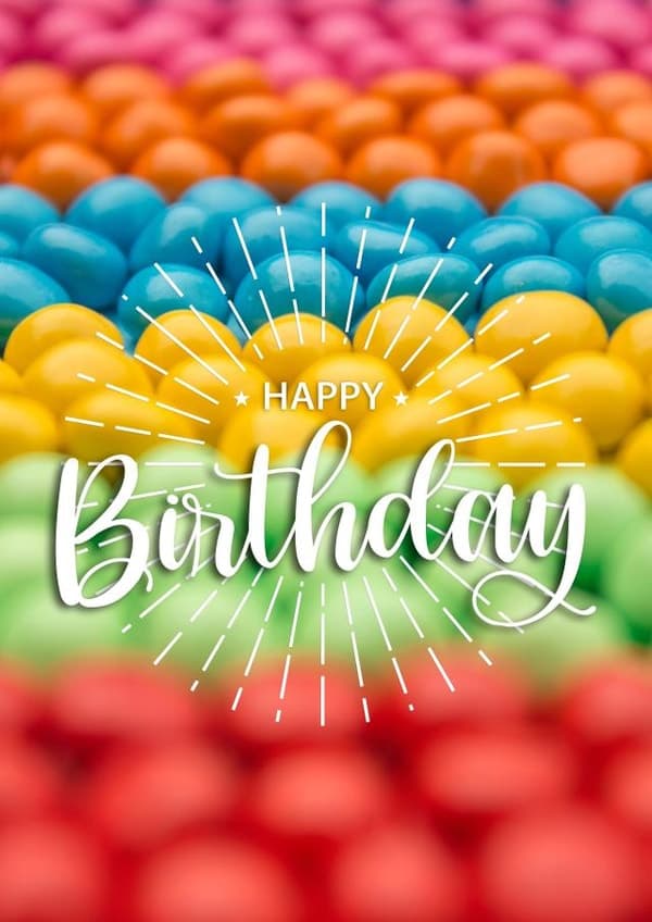 colorful, cute birthday card aimed at kids, teenagers, young adults, family