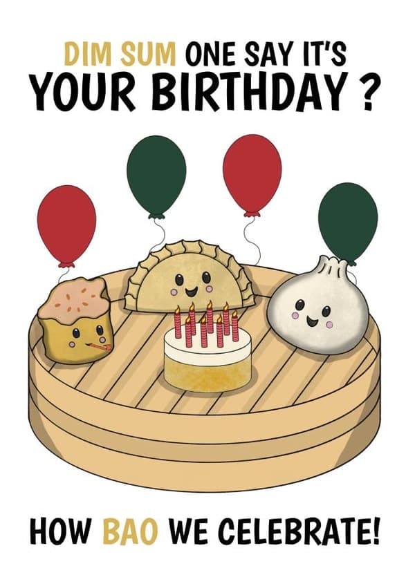 punny, cute birthday card aimed at adult, friends, food lovers
